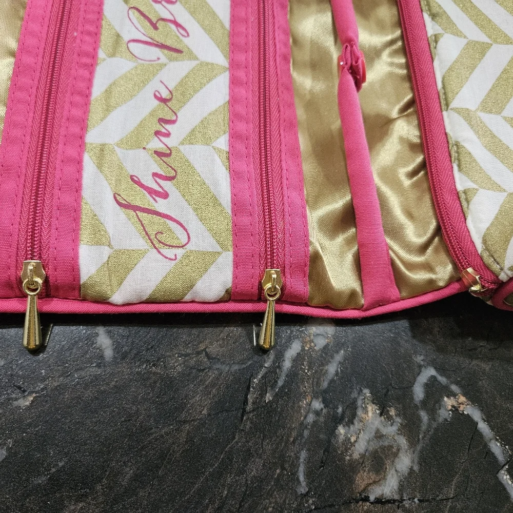 JEWELRY ROLL travel case organizer holder VGUC gold pink Shine Bright